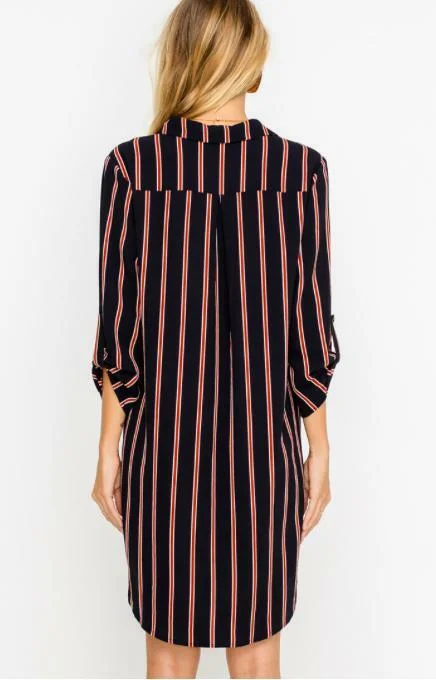 From the City Navy and Rust Striped Shirt Dress