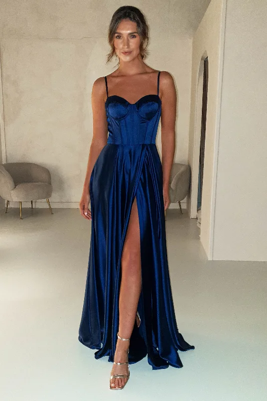 Georgia Soft Satin Maxi Gown | Navy Blue