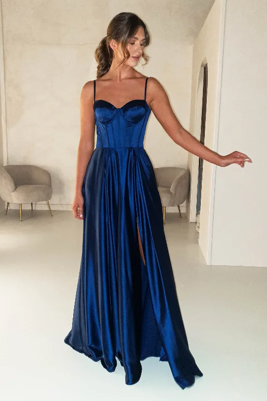 Georgia Soft Satin Maxi Gown | Navy Blue