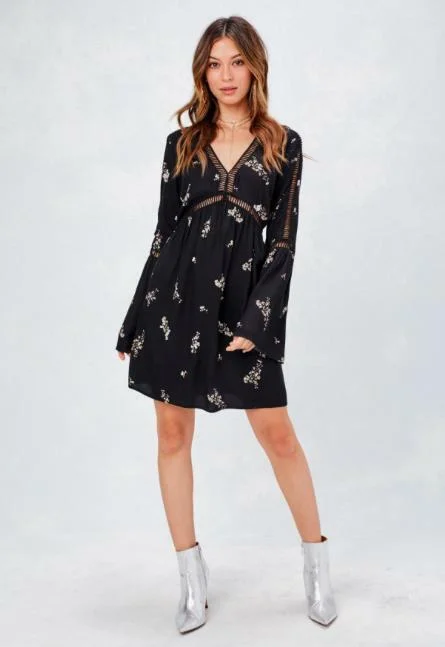 Getting To Know You Black and Tan Floral Shift Dress