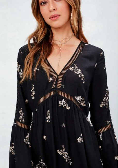 Getting To Know You Black and Tan Floral Shift Dress