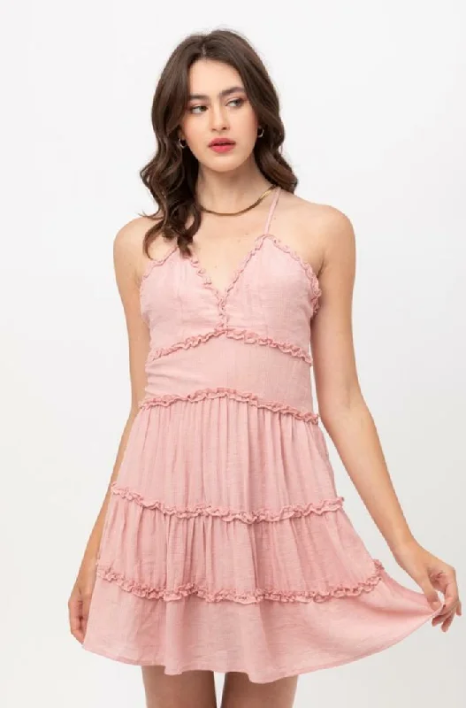 Gina Blush Pink Ruffle Mini Dress