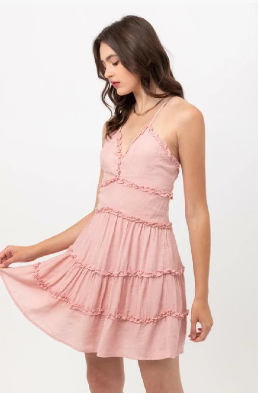 Gina Blush Pink Ruffle Mini Dress