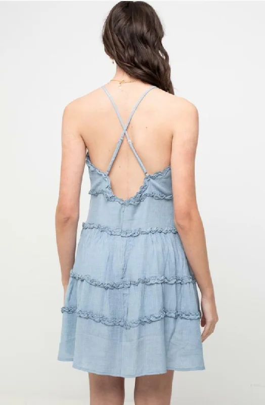 Gina Chambray Blue Ruffle Mini Dress