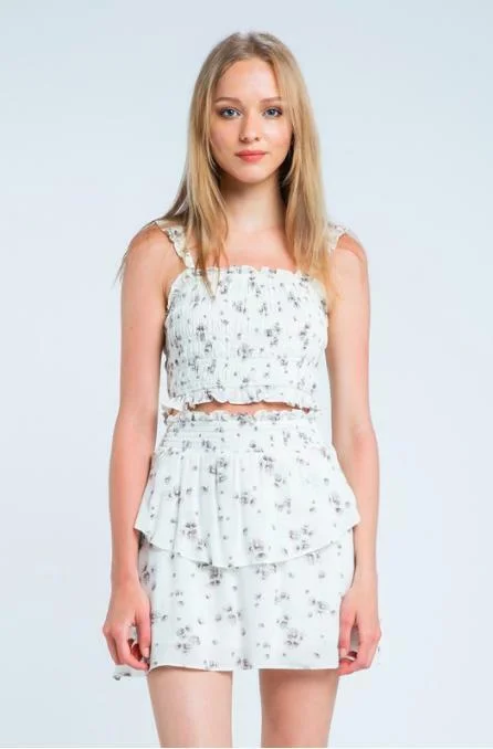 Gina White Floral Print Two-Piece Dress