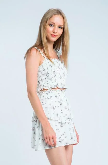 Gina White Floral Print Two-Piece Dress