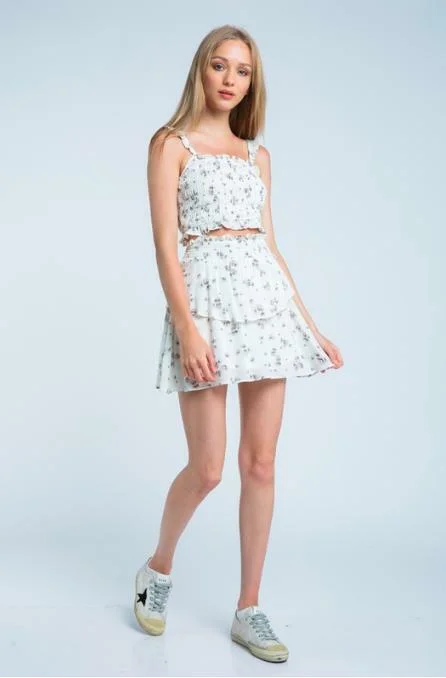 Gina White Floral Print Two-Piece Dress