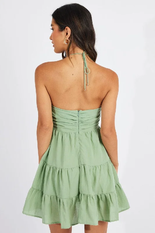 Green Fit And Flare Dress Mini