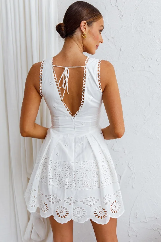 Happy Day A-Line Eyelet Mini Dress White