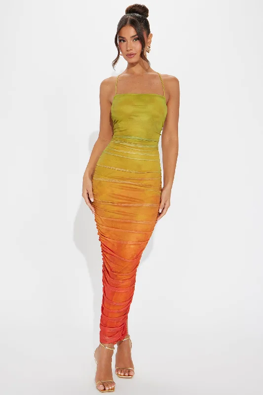 Hazy Days Mesh Maxi Dress - Orange/combo