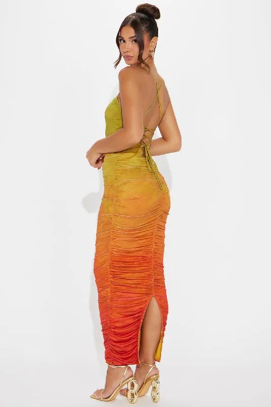 Hazy Days Mesh Maxi Dress - Orange/combo