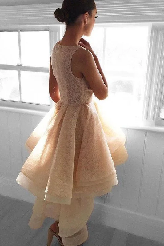 High Low Peach Lace Short Homecoming Dress Party Dresses  PG142