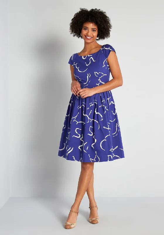 Hinting Towards the Sky Fit and Flare Dress