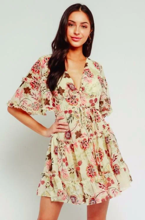 Jess Wild Botanical Floral Print Ruffle Dress