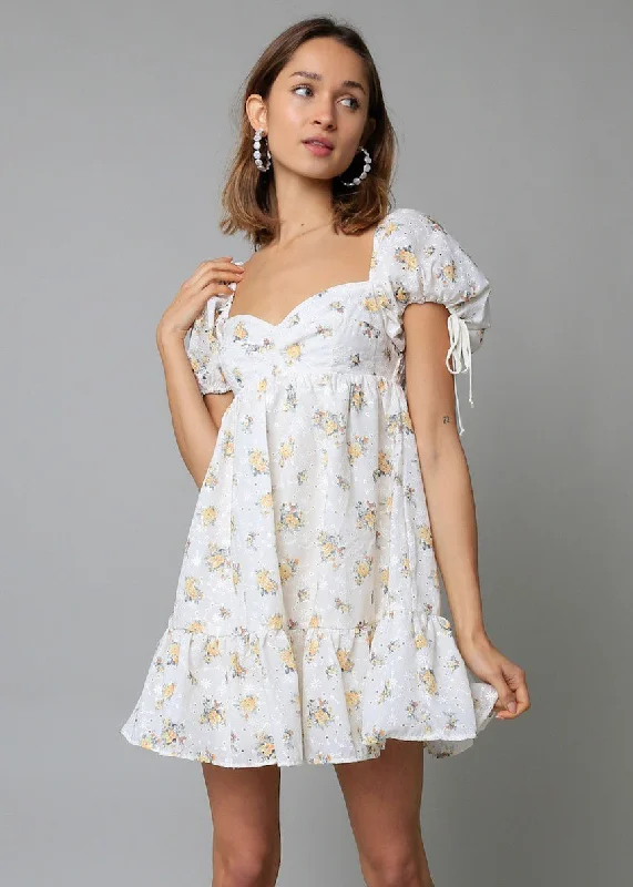 Jessie White and Yellow Floral Babydoll Mini Dress