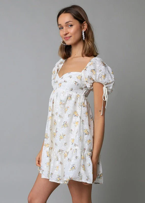 Jessie White and Yellow Floral Babydoll Mini Dress