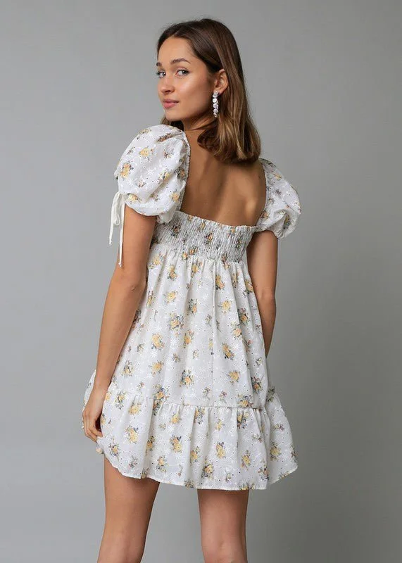 Jessie White and Yellow Floral Babydoll Mini Dress