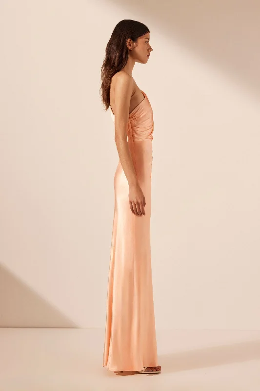 LA LUNE ASYMMETRICAL GATHERED MAXI DRESS - PEACH