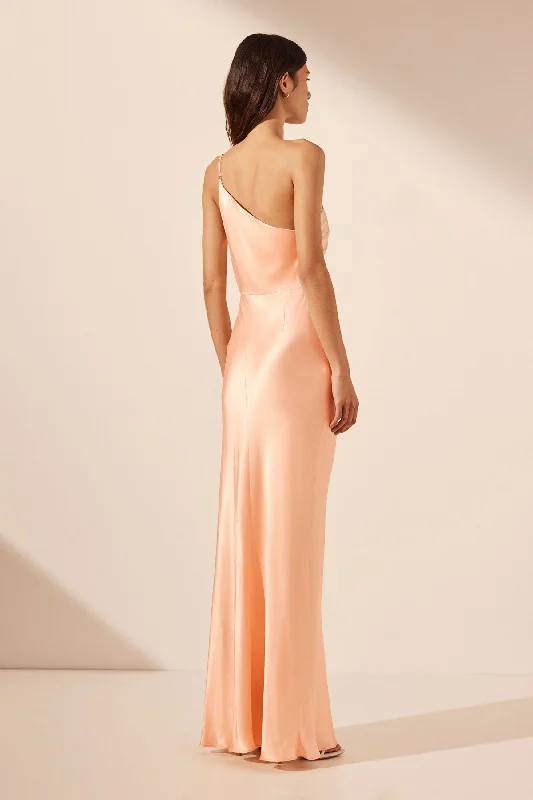 LA LUNE ASYMMETRICAL GATHERED MAXI DRESS - PEACH