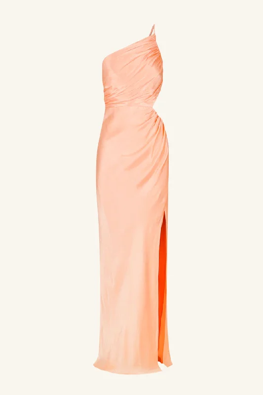 LA LUNE ASYMMETRICAL GATHERED MAXI DRESS - PEACH