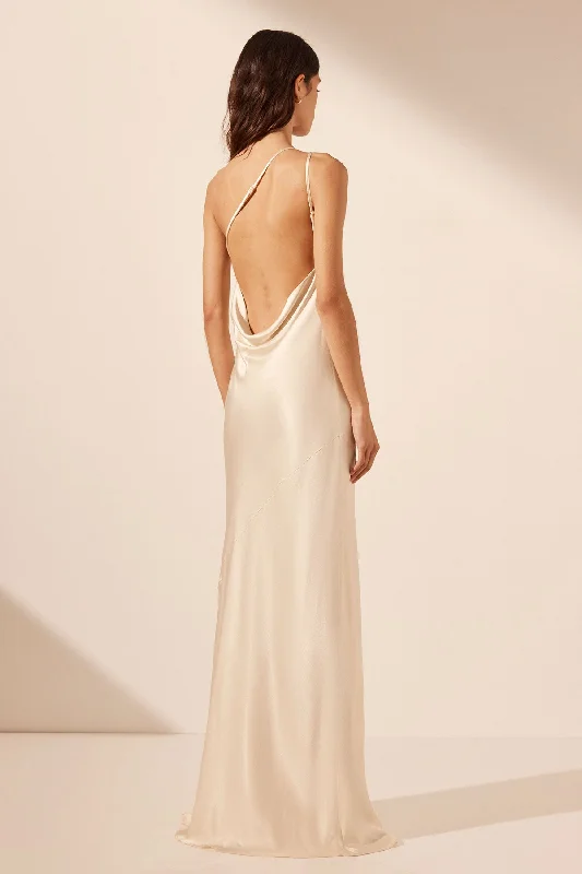 LA LUNE ONE SHOULDER COWL BACK MAXI DRESS - CREAM