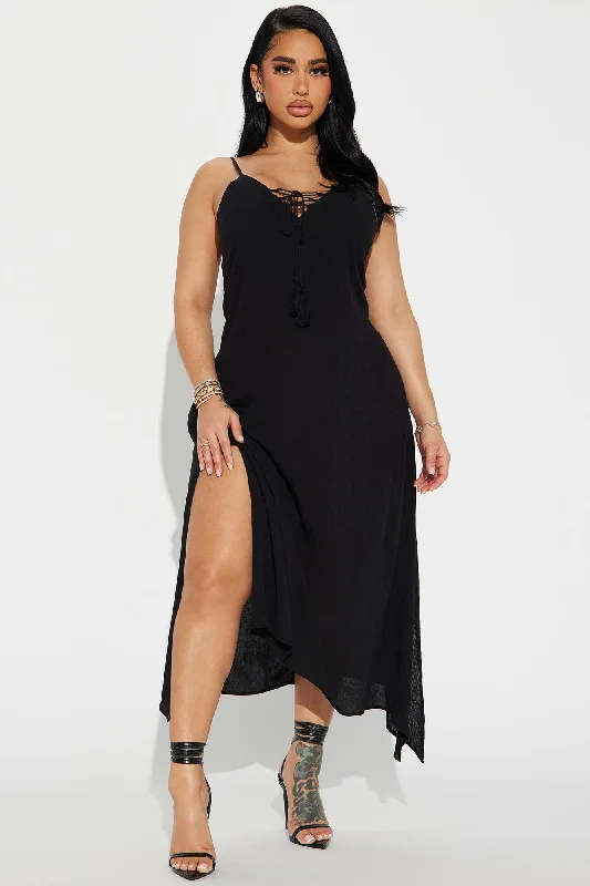 Lace Up Cami Maxi Dress - Black