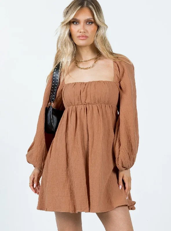 Let's Dance Mini Long Sleeve Dress Rust