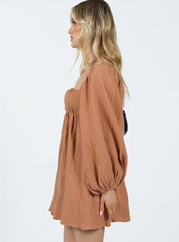 Let's Dance Mini Long Sleeve Dress Rust