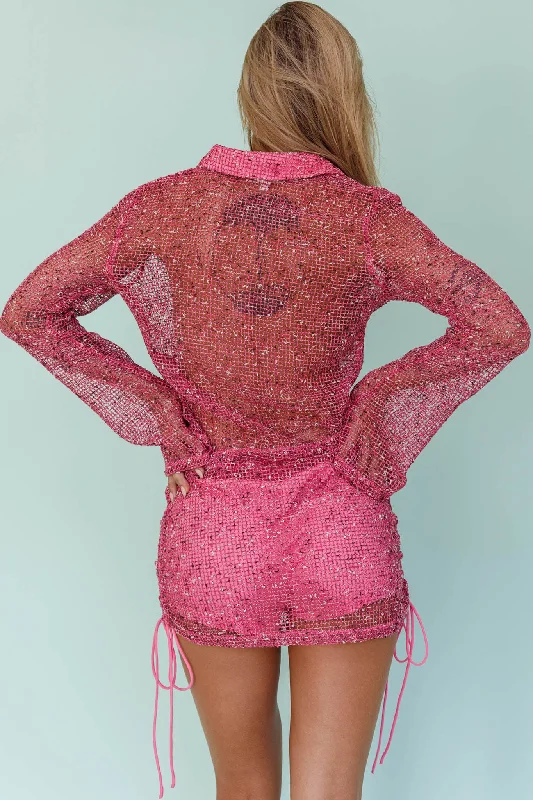 Lexi Long Sleeve Button Top Barbie Pink