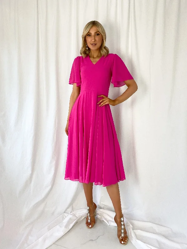 Lily Pleated Midi Dress - Fuchsia