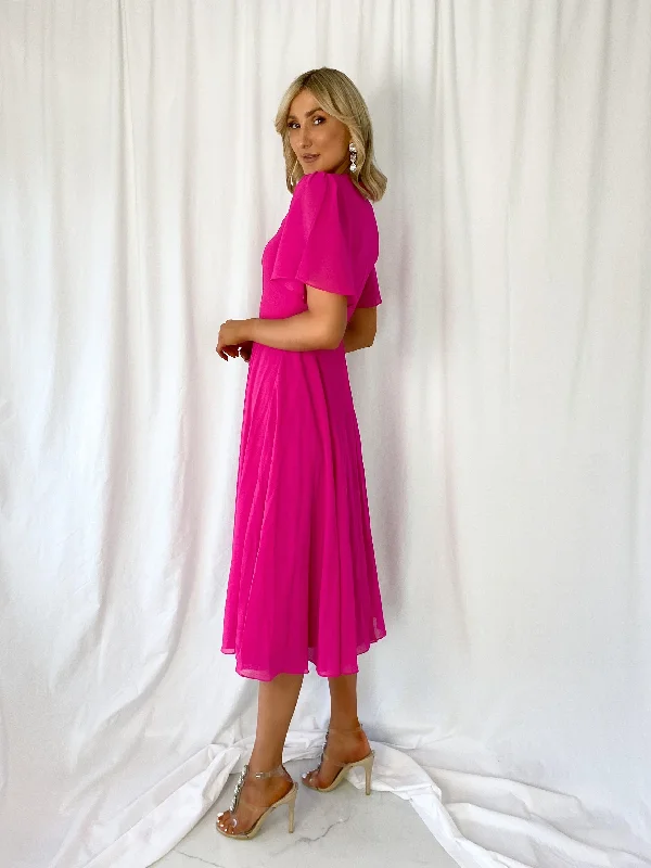 Lily Pleated Midi Dress - Fuchsia