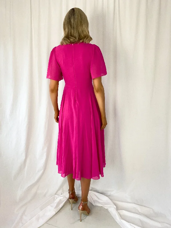 Lily Pleated Midi Dress - Fuchsia