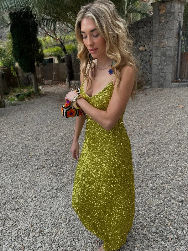 Lime Sequin Slip Dress