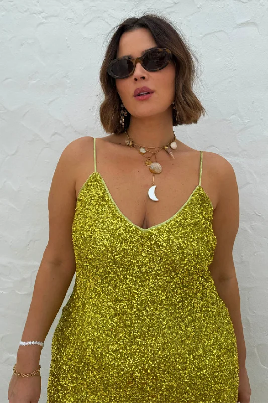 Lime Sequin Slip Dress