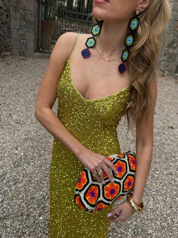 Lime Sequin Slip Dress