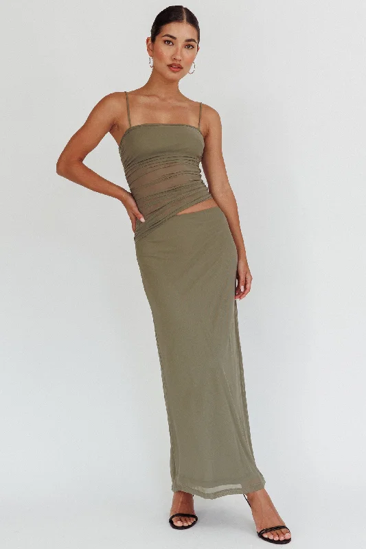 Lorely Ruched Bodice Maxi Dress Olive