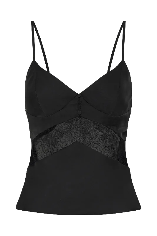 Luella Satin Lace Cami Top - Black