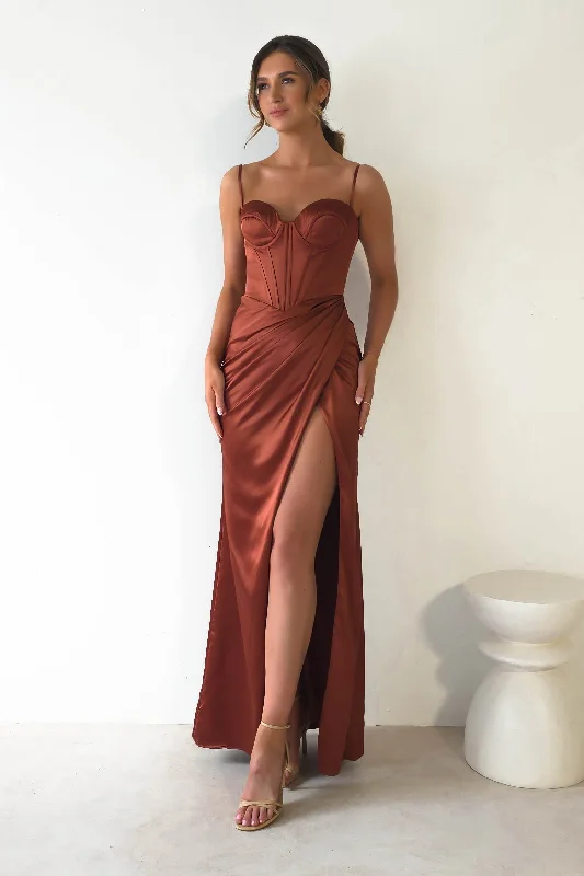 Maja Satin Corset Gown | Rust