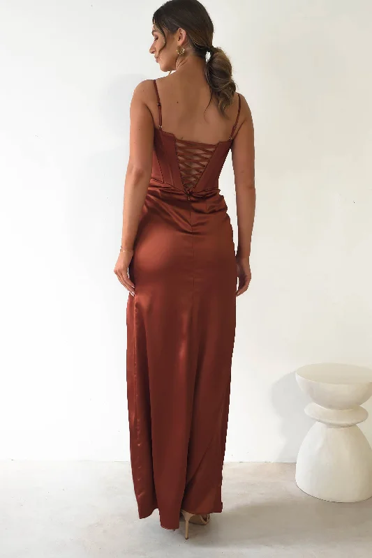 Maja Satin Corset Gown | Rust