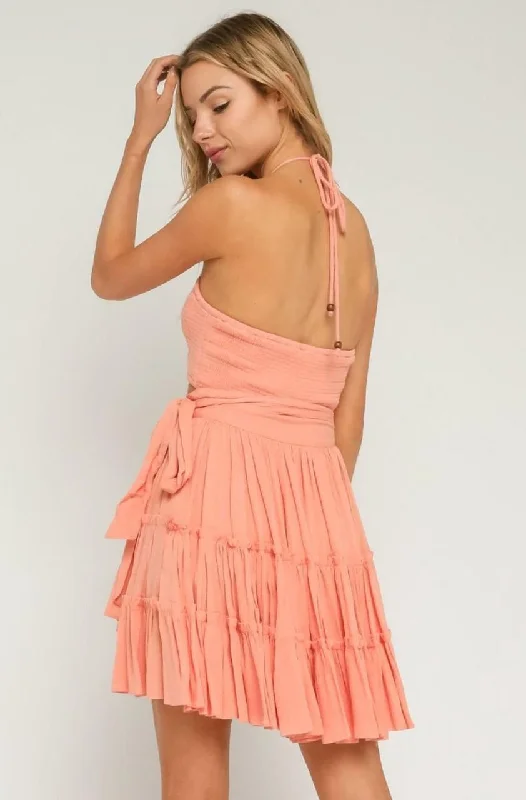 Mambo Peach Sunset Cutout Ruffle Dress