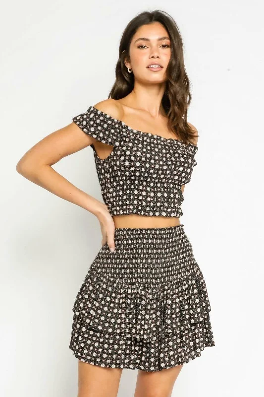 Meet Me Later Black Coin Print Two-Piece Ruffle Mini Dress