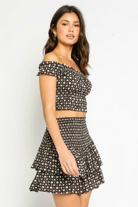 Meet Me Later Black Coin Print Two-Piece Ruffle Mini Dress