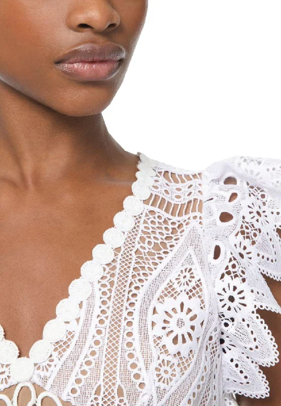 White Medallion Crochet Lace Midi Dress