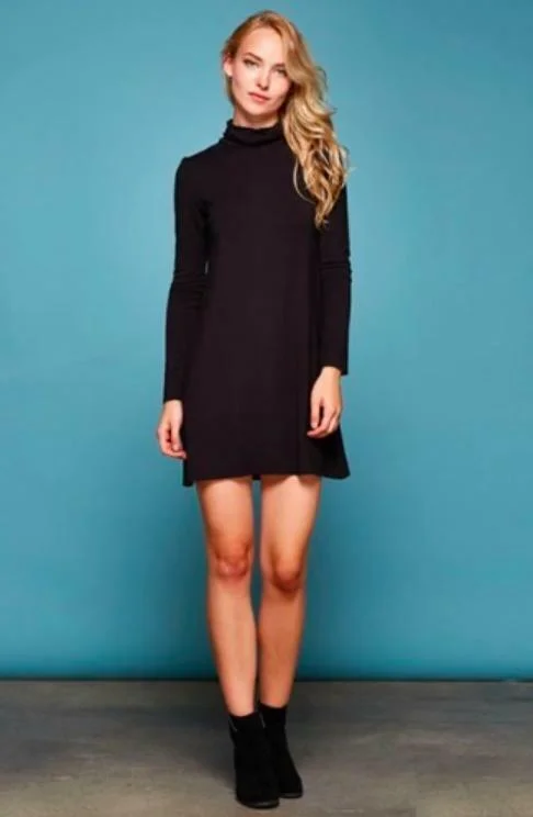 Moment in Time Black Turtleneck Shift Dress