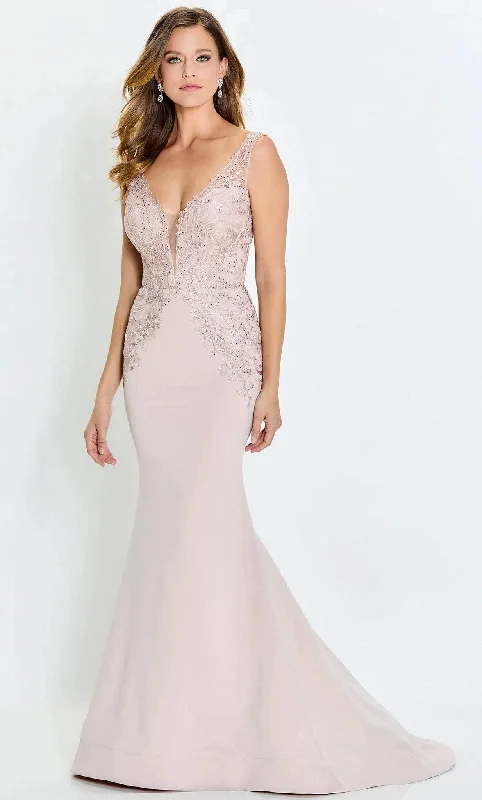 Montage by Mon Cheri M528 - Appliqued V-Neck Mermaid Prom Gown