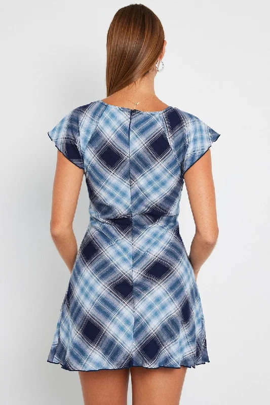 Multi Check Fit And Flare Dress Mini