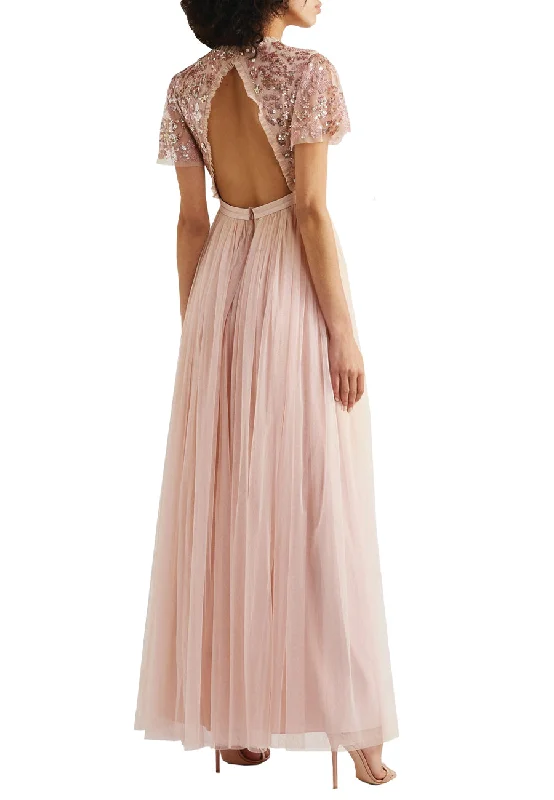 Pink Dream Rose Tonal Sequins Open Back Gown