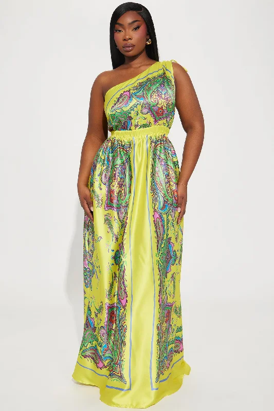 Nia Satin Maxi Dress - Yellow/combo