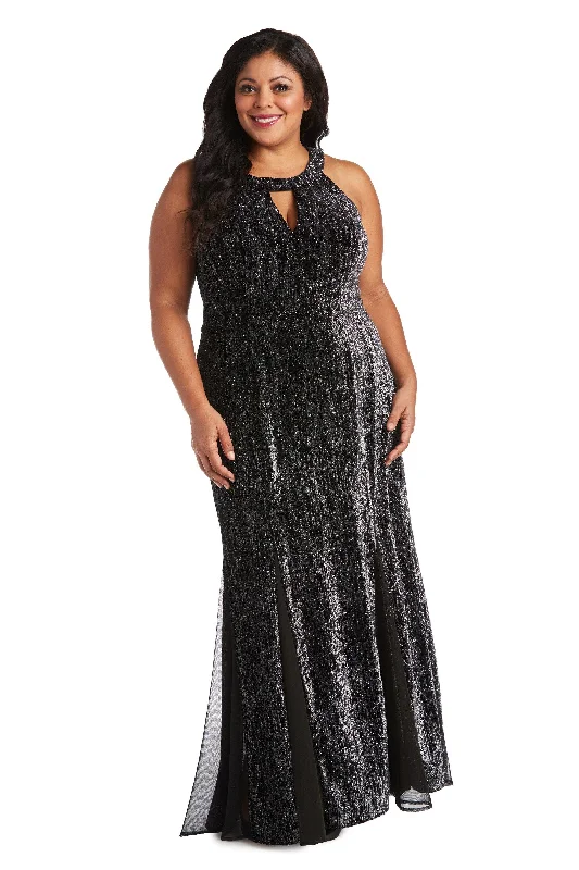 Nightway Long Plus Size Glitter Velvet Gown 21996W