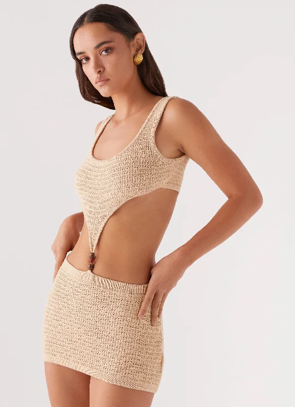 One Kiss Crochet Mini Dress - Sand